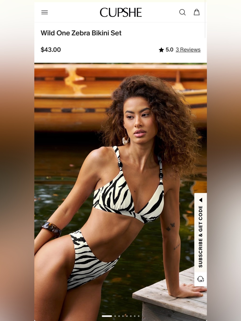 Cupshe Zebra-Print Triangle Bikini in White and Brown